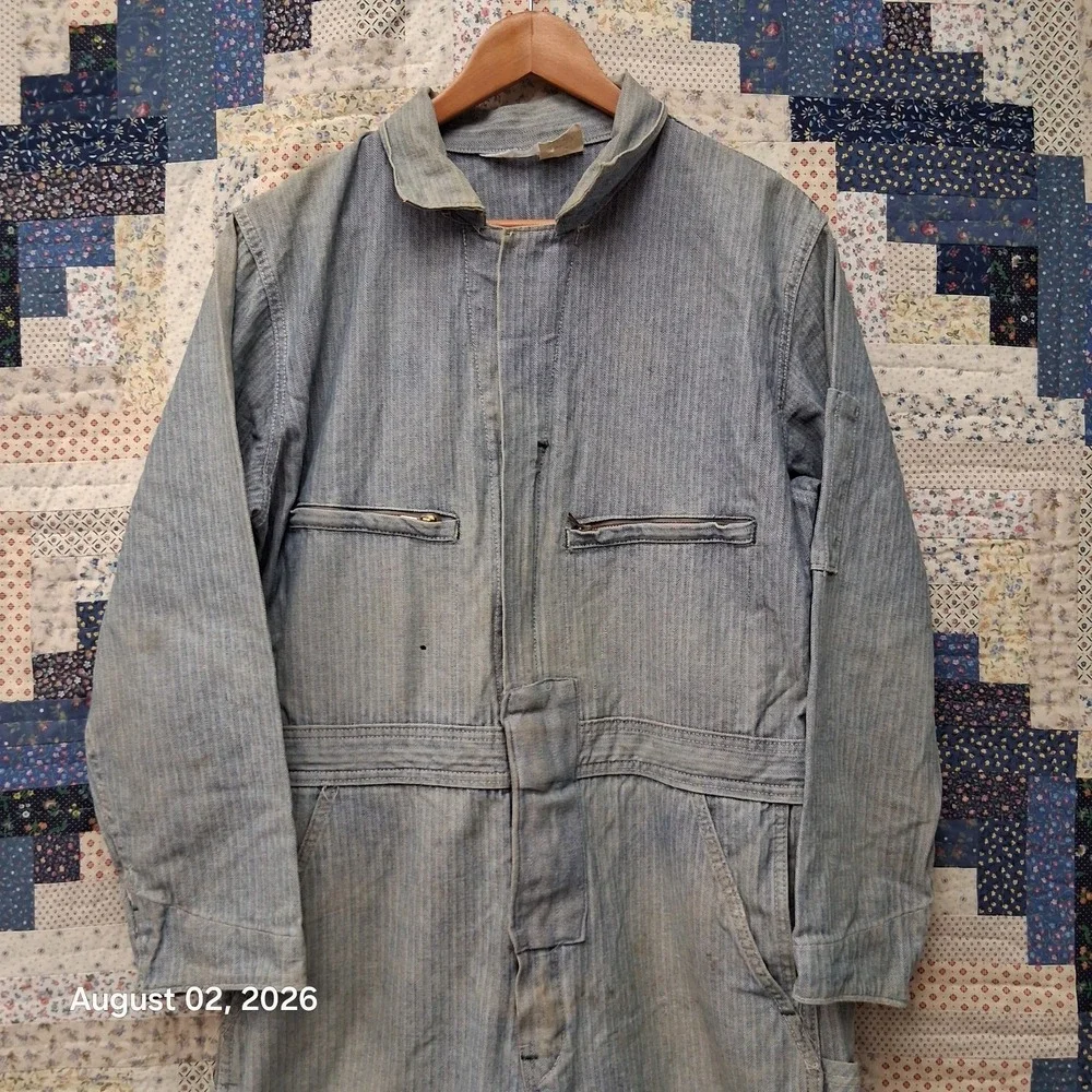 True Vintage Key Imperial Mens Herringbone Coveralls Size 40 Short Talon 60s